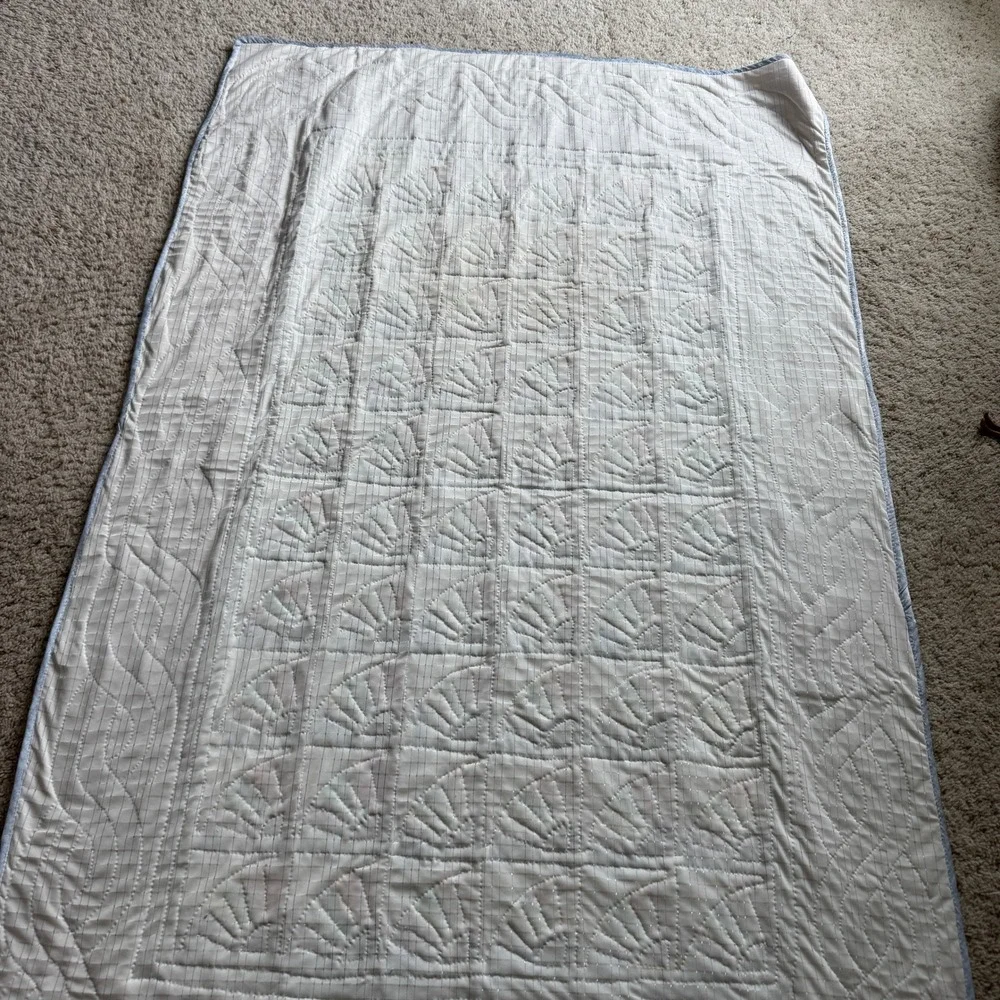 Handmade Pastel Fan Patchwork Quilt Lavender Border Nursery Throw Blanket
